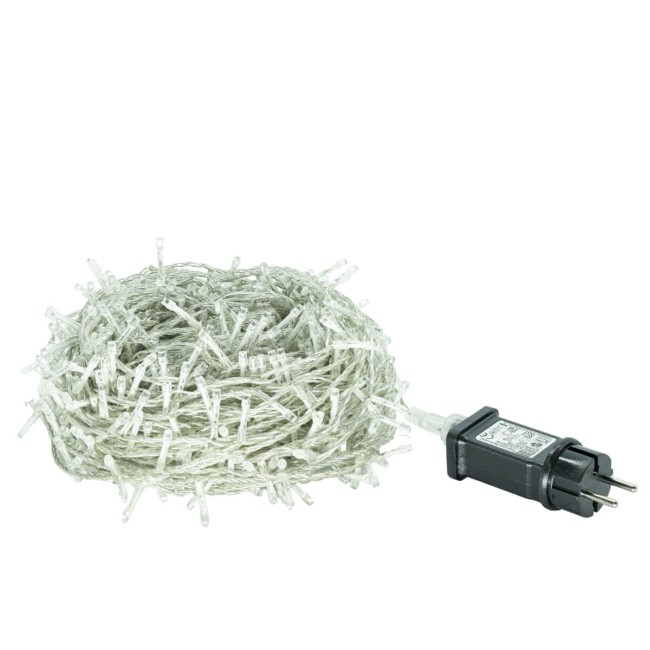 Catena Memory Control con 1000 Luci Led Bianco Freddo con Cavo Trasparente 50 metri, Uso Esterno