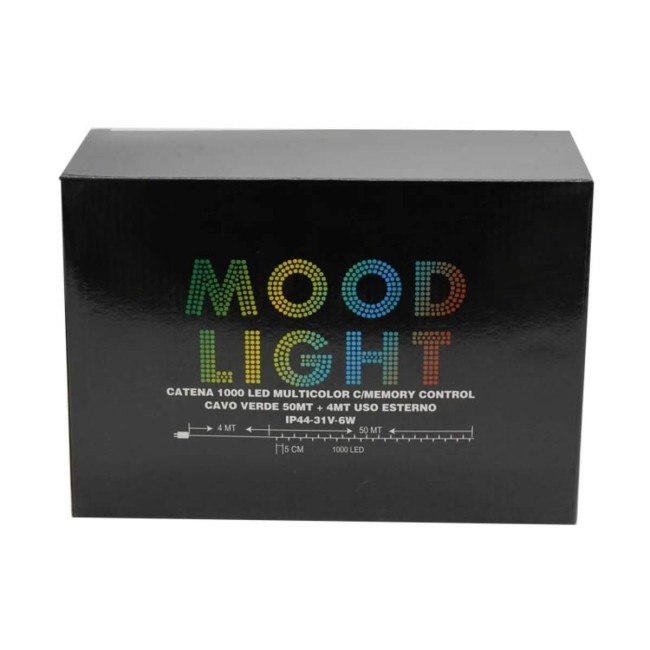 Catena Luminosa Multicolor 1000 Led| Cavo Verde| Funzione Memory |50 metri Uso Esterno IP44