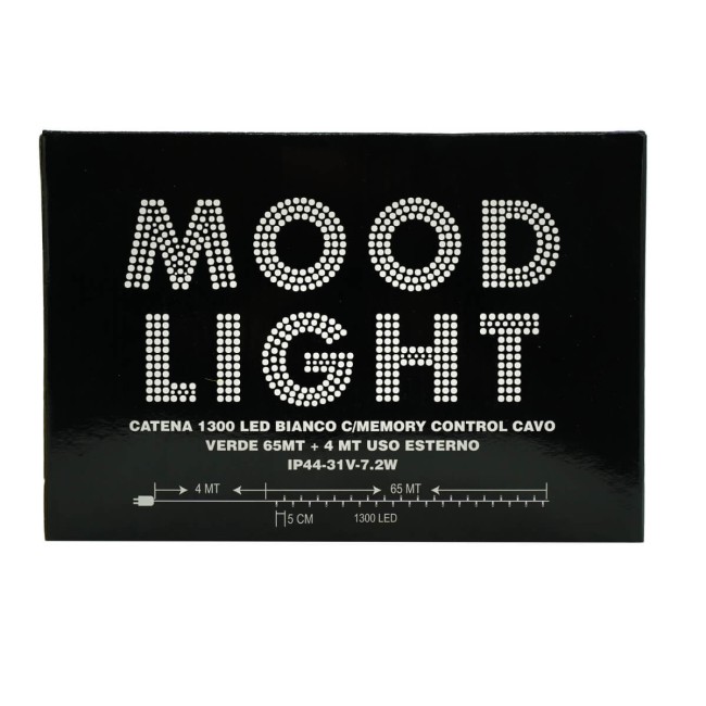 Catena 1300 Luci Led Bianco con Memory Control e Cavo Verde 65 metri, Uso Esterno