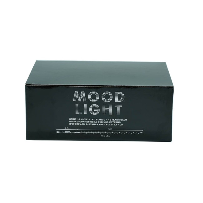 Catena Luminosa Professionale 135 Led Bianco Freddo + 15 Flash| Cavo Bianco 10 Metri Connettibile| Uso Esterno IP67