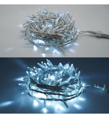 Catena Luminosa Professionale 135 Led Bianco Freddo + 15 Flash| Cavo Bianco 10 Metri Connettibile| Uso Esterno IP67