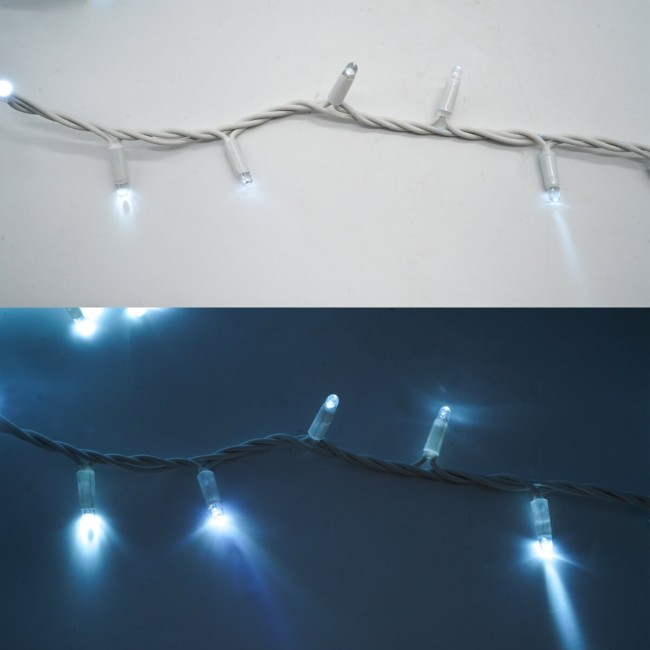 Catena Luminosa Professionale 135 Led Bianco Freddo + 15 Flash| Cavo Bianco 10 Metri Connettibile| Uso Esterno IP67