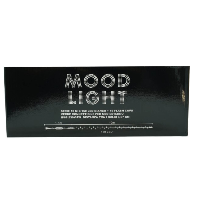 Serie di Luci da 10 metri con 135 Led Bianco Freddo + 15 Flash, Cavo in Caucciù Verde Professionale, Connettibile, Uso Esterno