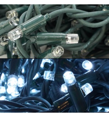 Serie di Luci da 10 metri con 135 Led Bianco Freddo + 15 Flash, Cavo in Caucciù Verde Professionale, Connettibile, Uso Esterno
