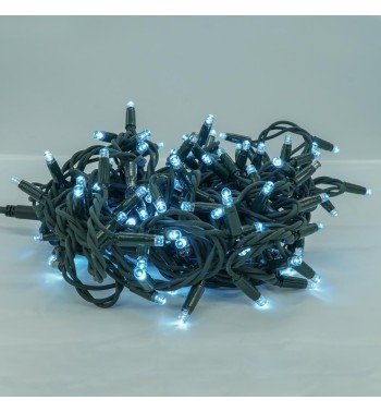 Serie di Luci da 10 metri con 135 Led Bianco Freddo + 15 Flash, Cavo in Caucciù Verde Professionale, Connettibile, Uso Esterno