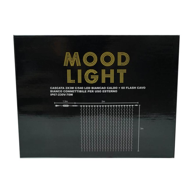 Tenda Luminosa Professionale 2 x 3 m Connettibile | 540 Led Bianco Naturale + 60 Flash | Uso esterno IP67