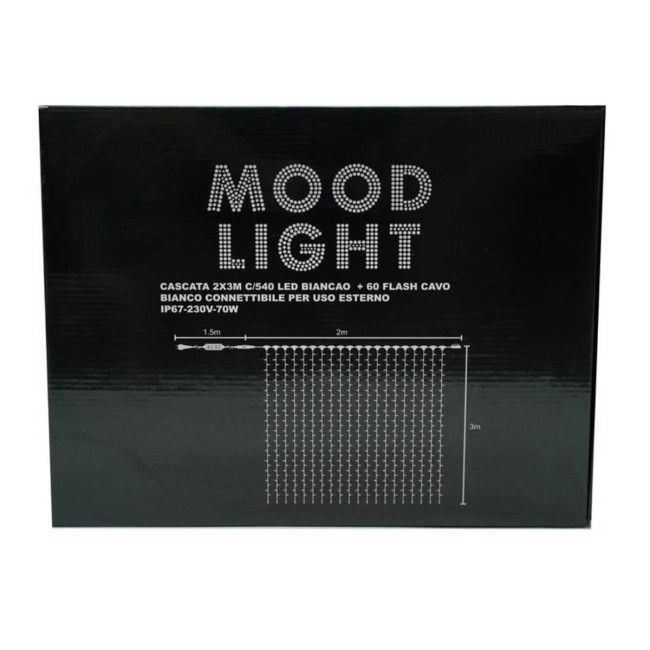 Tenda Luminosa Professionale 2 x 3 m Connettibile | 540 Led Bianco Freddo + 60 Flash | Uso esterno IP67