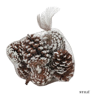 Sacchetto con Pigne Naturali Innevate Decorative 6-10 cm