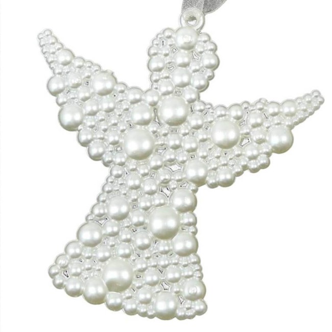 Set 2 Angioletti Natalizi da Appendere in Plastica Perlati