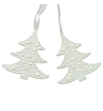 Set 2 Alberelli Natalizi da Appendere in Plastica Perlati