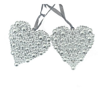 Set 2 Cuori Natalizi da Appendere Silver