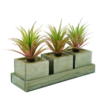 Tre Piantine Verdi Artificiali con Sottovaso H.18 cm