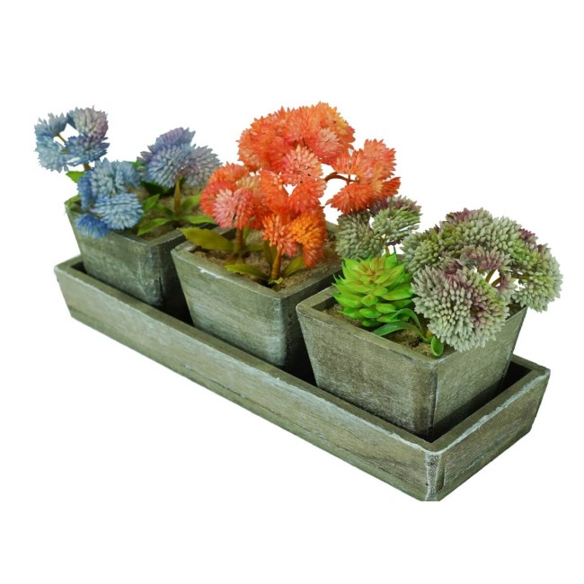 Tre Piantine Colorate Artificiali con Sottovaso H.15 cm