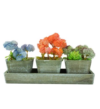 Tre Piantine Colorate Artificiali con Sottovaso H.15 cm
