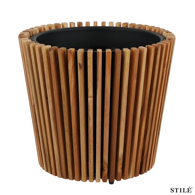 Set 2 Vasi in Legno di Acacia con Doghe Verticali