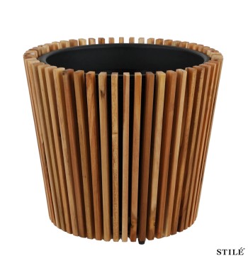 Set 2 Vasi in Legno di Acacia con Doghe Verticali