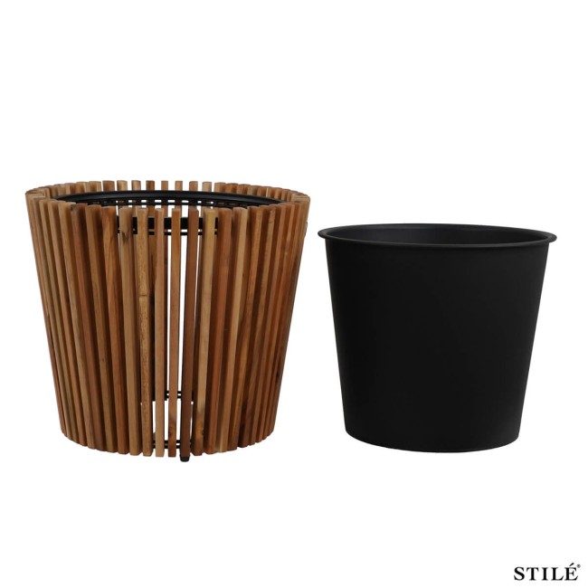 Set 2 Vasi in Legno di Acacia con Doghe Verticali