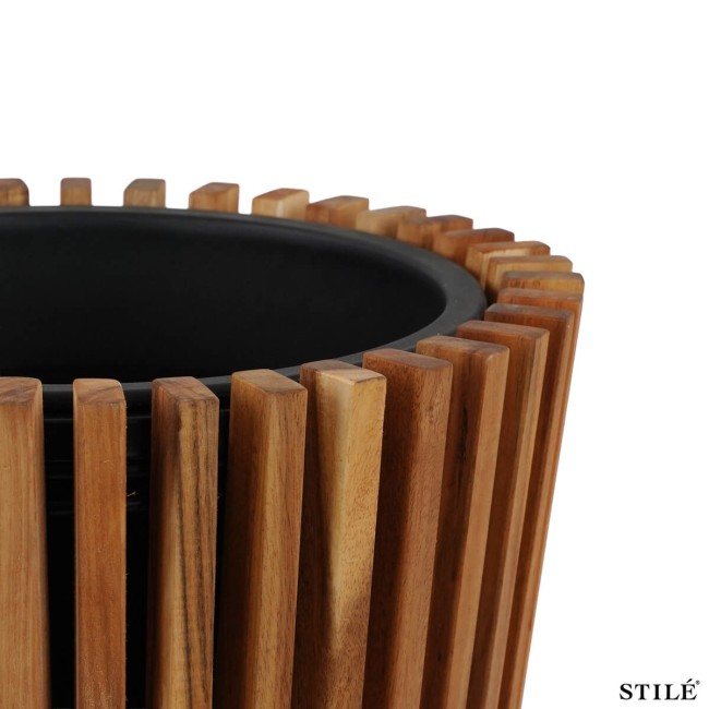 Set 2 Vasi in Legno di Acacia con Doghe Verticali