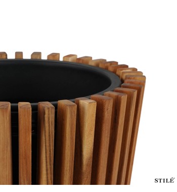 Set 2 Vasi in Legno di Acacia con Doghe Verticali