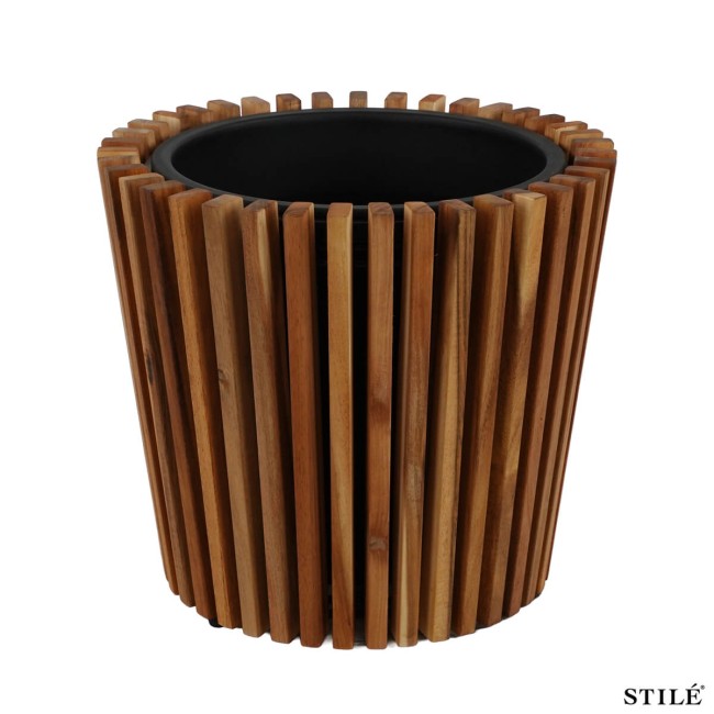 Set 2 Vasi in Legno di Acacia con Doghe Verticali