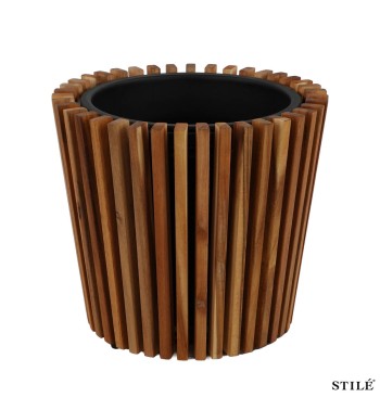 Set 2 Vasi in Legno di Acacia con Doghe Verticali