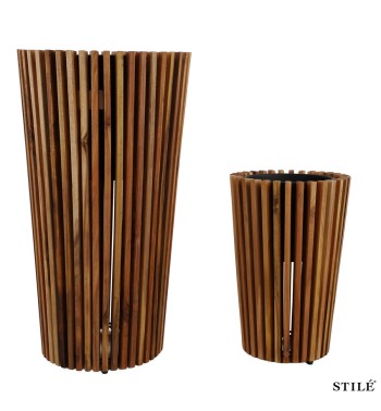 Set 2 Vasi in Legno di Acacia con Doghe Verticali