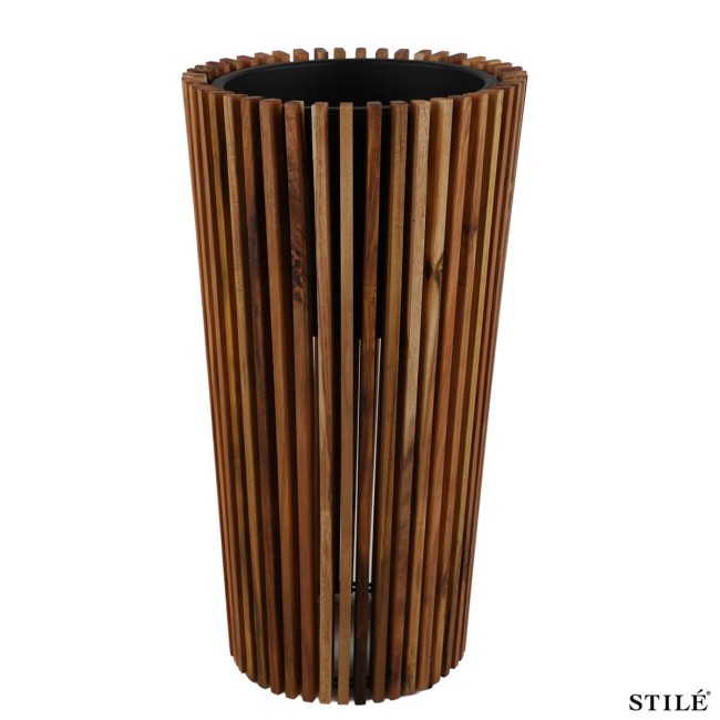 Set 2 Vasi in Legno di Acacia con Doghe Verticali