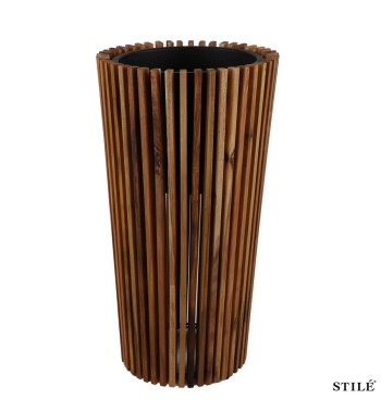 Set 2 Vasi in Legno di Acacia con Doghe Verticali