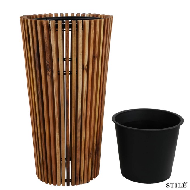 Set 2 Vasi in Legno di Acacia con Doghe Verticali