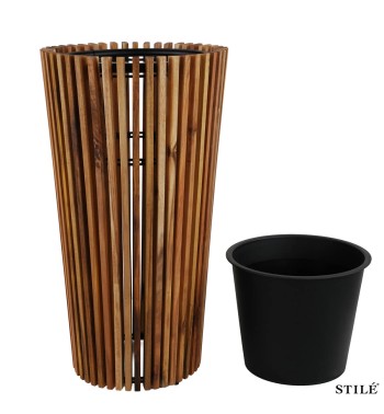 Set 2 Vasi in Legno di Acacia con Doghe Verticali