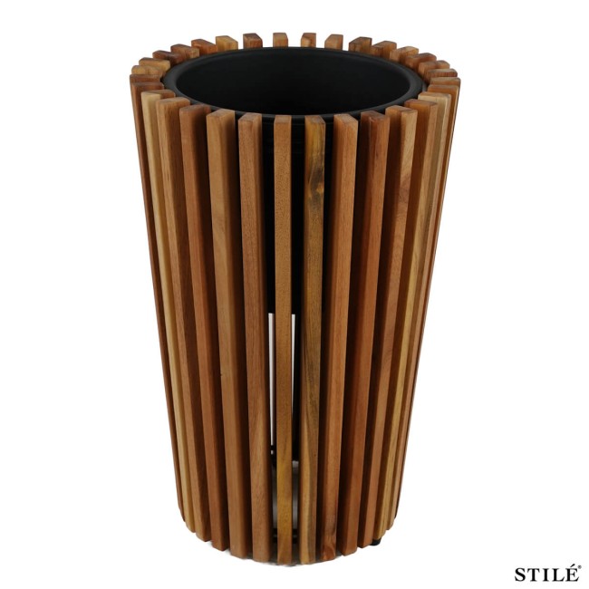 Set 2 Vasi in Legno di Acacia con Doghe Verticali