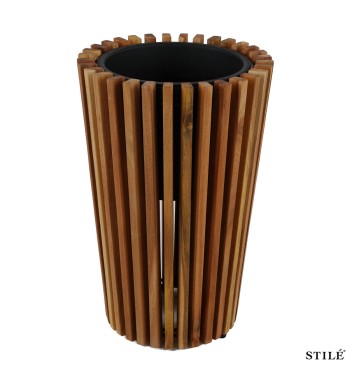 Set 2 Vasi in Legno di Acacia con Doghe Verticali