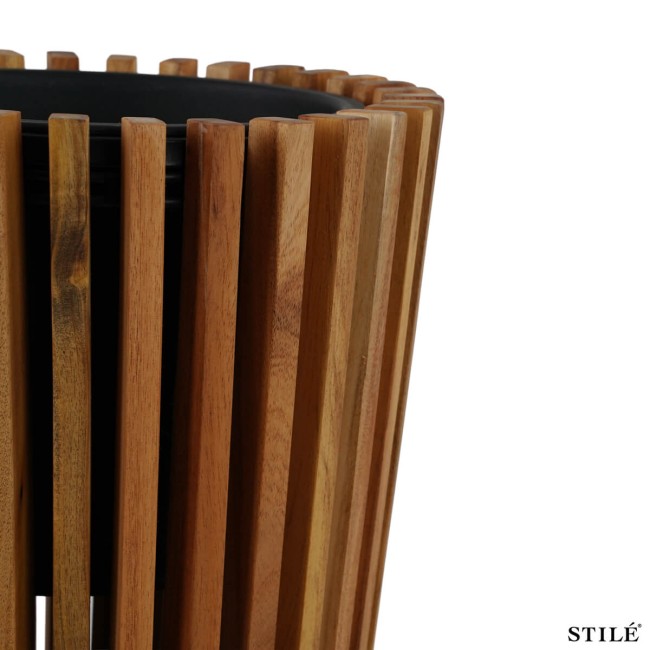 Set 2 Vasi in Legno di Acacia con Doghe Verticali