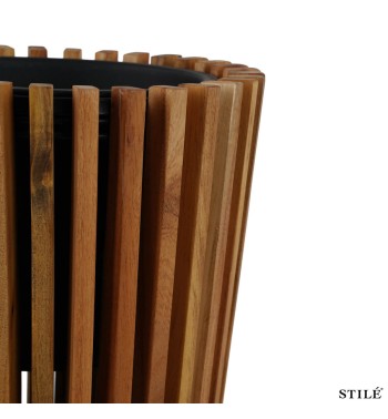 Set 2 Vasi in Legno di Acacia con Doghe Verticali