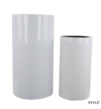 Set 2 Vasi Bianchi Laccati Lucidi in Fiberstone