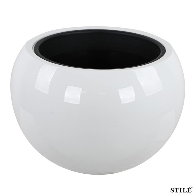 Set 2 Vasi a Sfera Bianchi Laccati Lucidi in Fiberstone