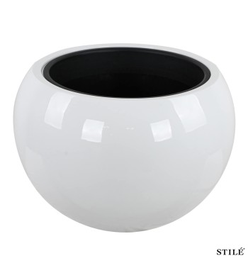 Set 2 Vasi a Sfera Bianchi Laccati Lucidi in Fiberstone