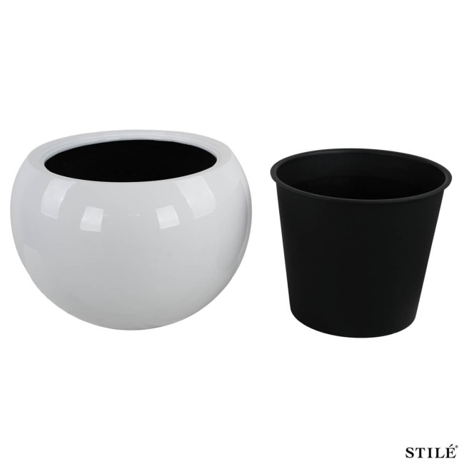 Set 2 Vasi a Sfera Bianchi Laccati Lucidi in Fiberstone