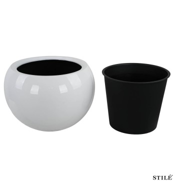 Set 2 Vasi a Sfera Bianchi Laccati Lucidi in Fiberstone