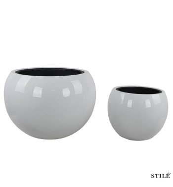 Set 2 Vasi a Sfera Bianchi Laccati Lucidi in Fiberstone