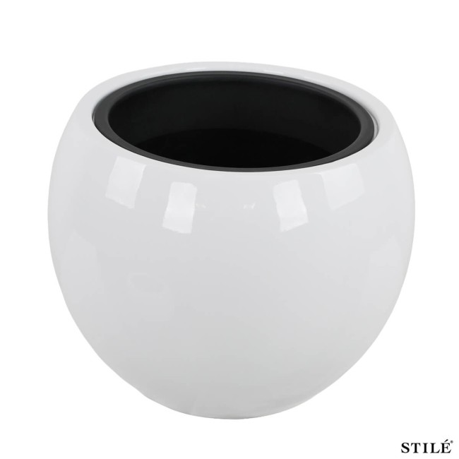 Set 2 Vasi a Sfera Bianchi Laccati Lucidi in Fiberstone