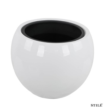 Set 2 Vasi a Sfera Bianchi Laccati Lucidi in Fiberstone