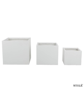 Set 3 Vasi Quadrati Bianchi in Ossido di Magnesio