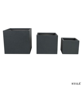 Set 3 Vasi Quadrati Grigi in Ossido di Magnesio