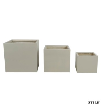 Set 3 Vasi Quadrati Taupe in Ossido di Magnesio