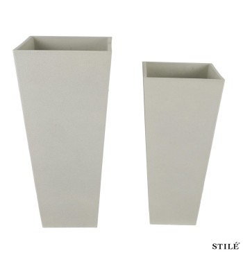 Set 2 Vasi Alti in Poliresina Mista a Polvere di Pietra 3 Colori