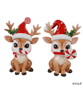 Set 2 Renne Natalizie Decorative in Poliresina