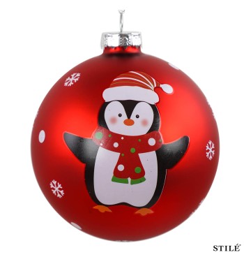 Pallina di Natale in Vetro Decorata con Pinguino Conf.1 pz, 3 Misure