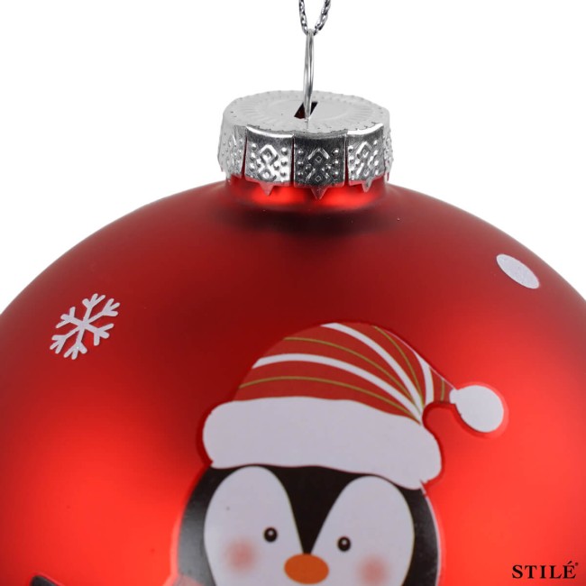 Pallina di Natale in Vetro Decorata con Pinguino Conf.1 pz, 3 Misure