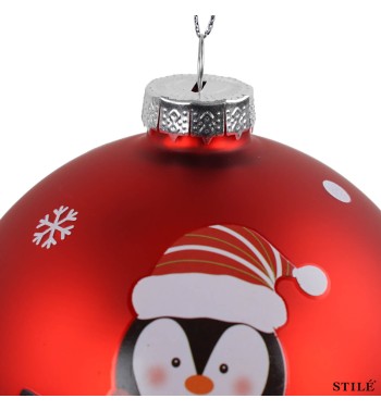Pallina di Natale in Vetro Decorata con Pinguino Conf.1 pz, 3 Misure